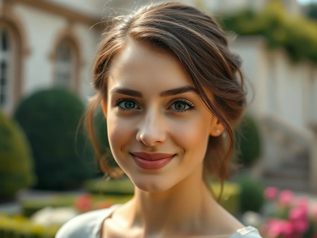 Portret młodej, uśmiechniętej kobiety w otoczeniu ogrodu, ilustrujący artykuł o imieniu Nikola.